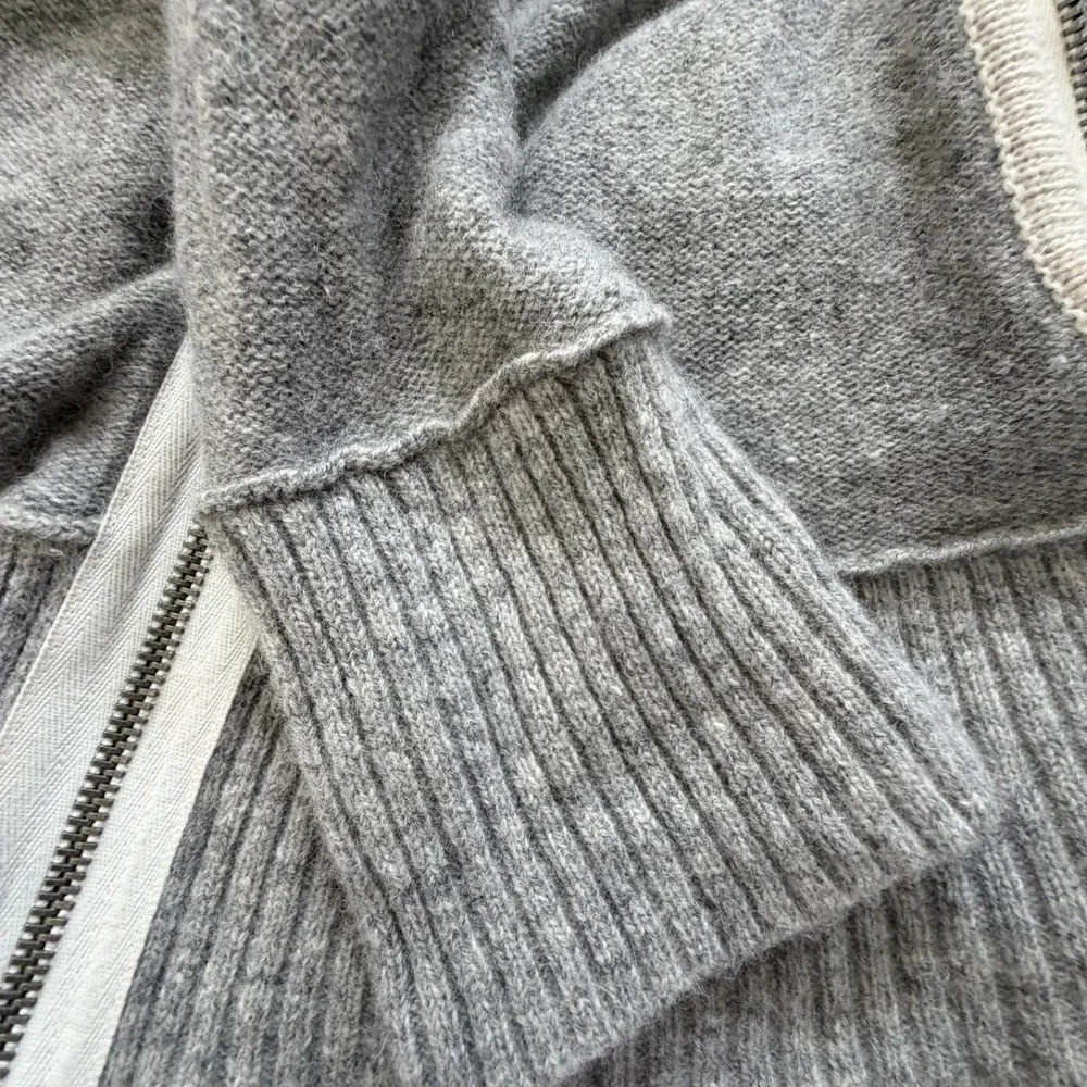 Free People Sweater Small Faux Scarf  Cowl Neck Gray Wool Zip Crop Jacket Knit